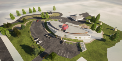 Rendering of the Driftpile Health Centre from Birds Eye View.