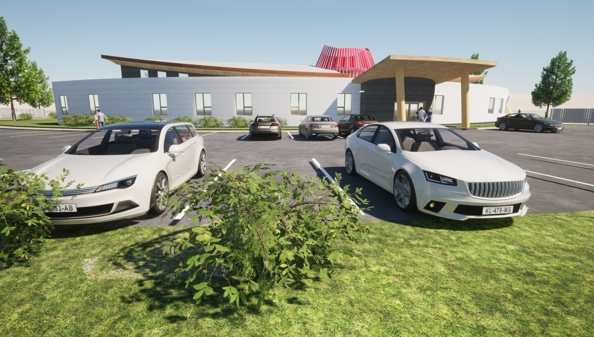 Parking Lot Perspective of Driftpile Health Centre Rendering.